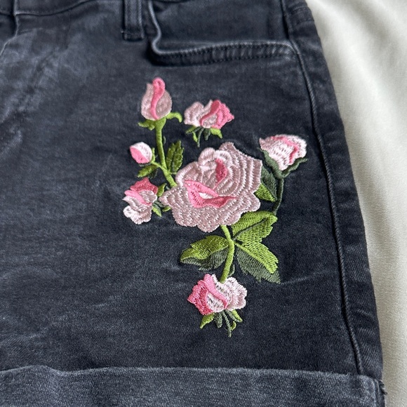 GUESS Black Jean Shorts with Pink Floral Embroidery - Picture 3 of 5